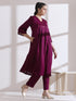 Women's Plum Purple Kurta Set with Coin Detailing and Pants 2 Piece Set | A-Line, V Neck, 3/4 Sleeves, Pants, Work Wear, (Lux Fabric)