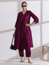 Women's Plum Purple Kurta Set with Coin Detailing and Pants 2 Piece Set | A-Line, V Neck, 3/4 Sleeves, Pants, Work Wear, (Lux Fabric)