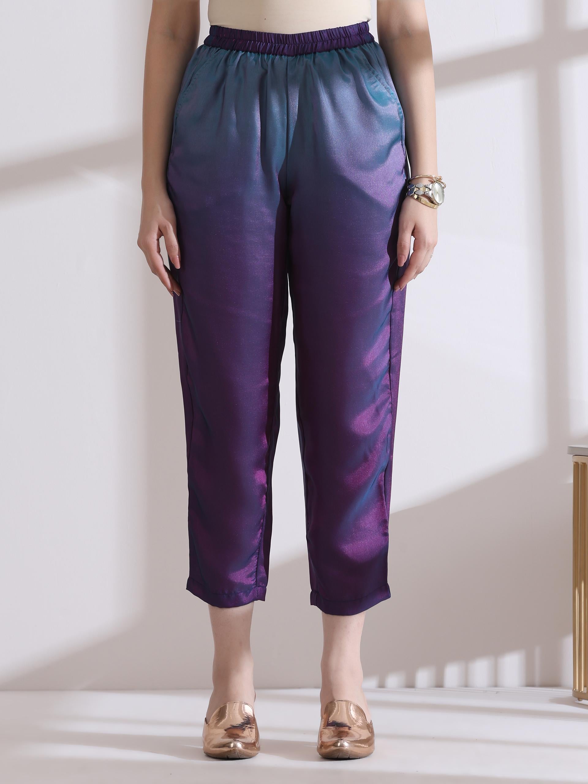 Women's Soft Chiffon Satin Rarity Ombre Kurta with Pants 2 Piece Set | A-Line, Round Neck, 3/4 Sleeves, Workwear, Partywear, (Chiffon Satin)