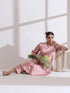 Women's Light Pink Kurta with Flower and Pearls Detailing with Pants 2 Piece Set | A-Line, V Neck, 3/4 Sleeves, Work Wear, Casual (Lux Fabric)