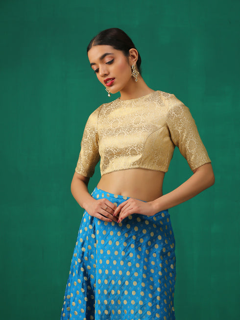 Regal Cream & Gold Blouse with Inverted V Back