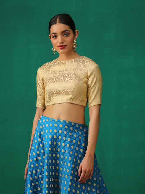 Regal Cream & Gold Blouse with Inverted V Back