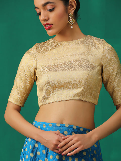 Regal Cream & Gold Blouse with Inverted V Back