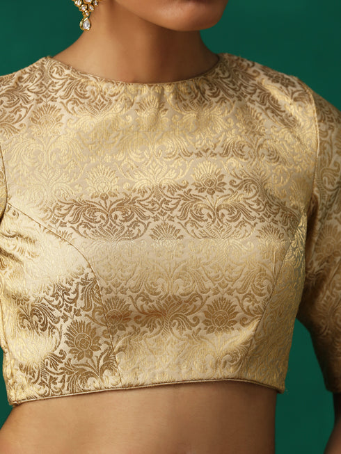 Regal Cream & Gold Blouse with Inverted V Back