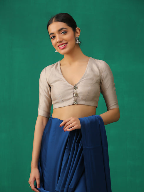 Classic Ecru Kundan appliques Short Sleeve Blouse