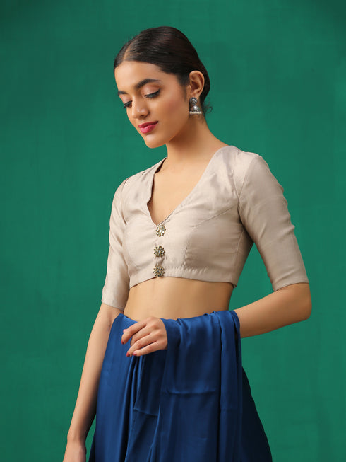 Classic Ecru Kundan appliques Short Sleeve Blouse
