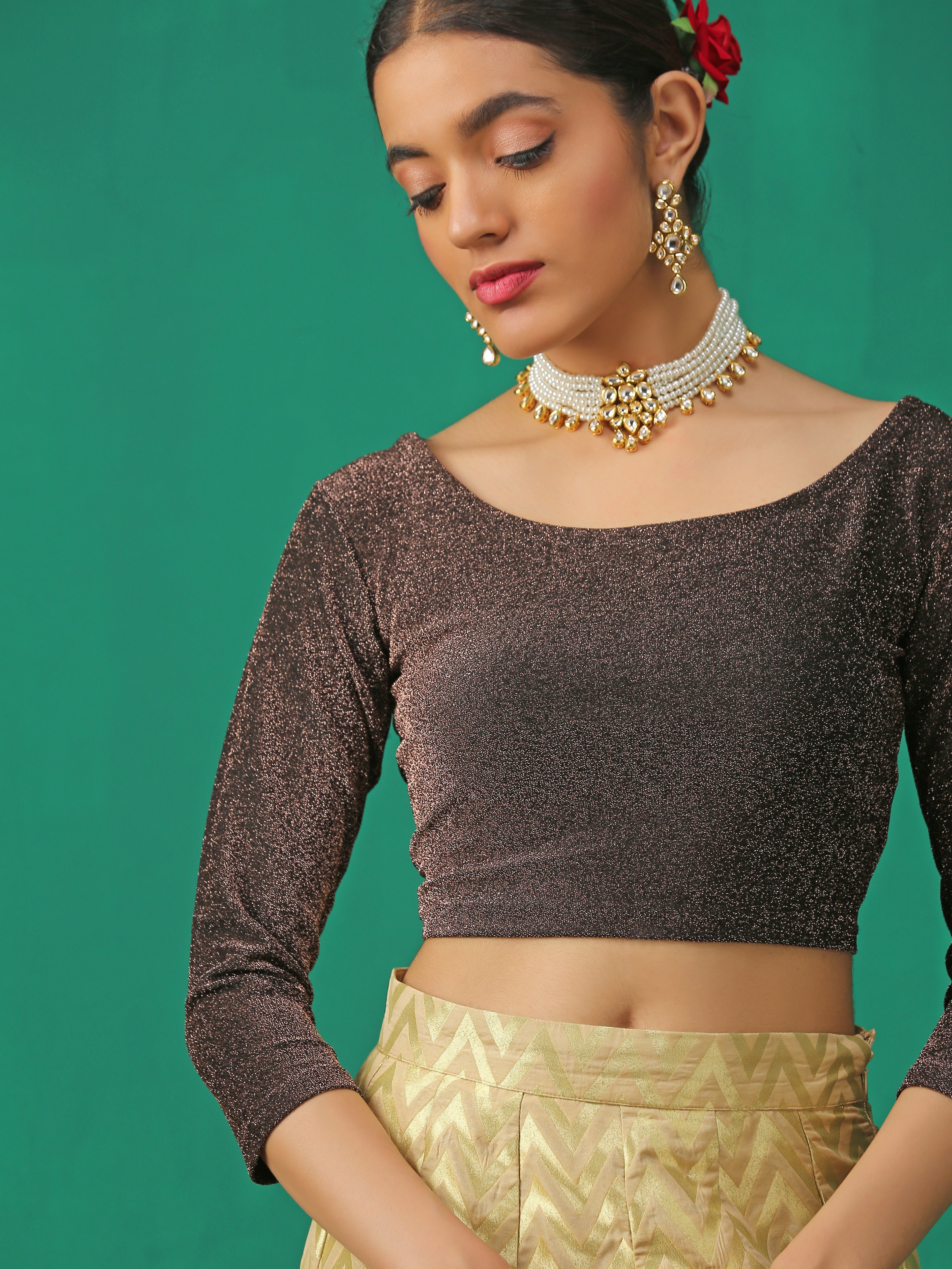 Espresso Shine Stretchy Blouse