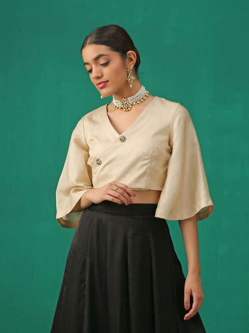 Elegance Wrapped in Kundan Buttons Blouse