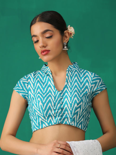 Jade Print Cap Sleeve Blouse