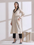 Women's Fawn and Black Kurta with Gold Point Collar 1 Pc | Straight Fit, Collar Neck, Full Sleeves, Workwear, (AirSkin Cotton Silk Blend)