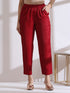 Women's Red Sleeveless Kurta with Hand Stitching and Pants 2 Piece Set | Straight Fit, Round Neck, Sleeveless, Work Wear, (Lux Fabric)