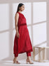 Women's Red Sleeveless Kurta with Hand Stitching and Pants 2 Piece Set | Straight Fit, Round Neck, Sleeveless, Work Wear, (Lux Fabric)