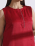 Women's Red Sleeveless Kurta with Hand Stitching and Pants 2 Piece Set | Straight Fit, Round Neck, Sleeveless, Work Wear, (Lux Fabric)