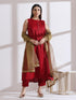 Women's Red Sleeveless Kurta with Hand Stitching and Pants 2 Piece Set | Straight Fit, Round Neck, Sleeveless, Work Wear, (Lux Fabric)