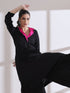 Women's Black and Fuchsia Kurta with Gold Point Collar 1 Pc | Straight Fit, Collar Neck, 3/4 Sleeves, Workwear Wear, (AirSkin Cotton Silk Blend)