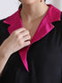 Women's Black Kurta with Fuchsia Gold Point Collar and Palazzo 2 Piece Set | Straight Fit, V Neck, 3/4 Sleeves, Work Wear, (AirSkin Cotton Silk Blend)