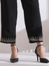 Women's Black Kurta with Embroidery on Sleeve and Pants 2 Piece Set | A-Line, Anarkali, V Neck, 3/4 Sleeves, Work Wear, (AirSkin Cotton Silk Blend)