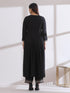 Women's Black Kurta with Embroidery on Sleeve and Pants 2 Piece Set | A-Line, Anarkali, V Neck, 3/4 Sleeves, Work Wear, (AirSkin Cotton Silk Blend)