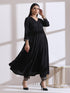 Women's Black Kurta with Embroidery on Sleeve and Pants 2 Piece Set | A-Line, Anarkali, V Neck, 3/4 Sleeves, Work Wear, (AirSkin Cotton Silk Blend)