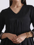 Women's Black Kurta with Embroidery on Sleeve and Pants 2 Piece Set | A-Line, Anarkali, V Neck, 3/4 Sleeves, Work Wear, (AirSkin Cotton Silk Blend)