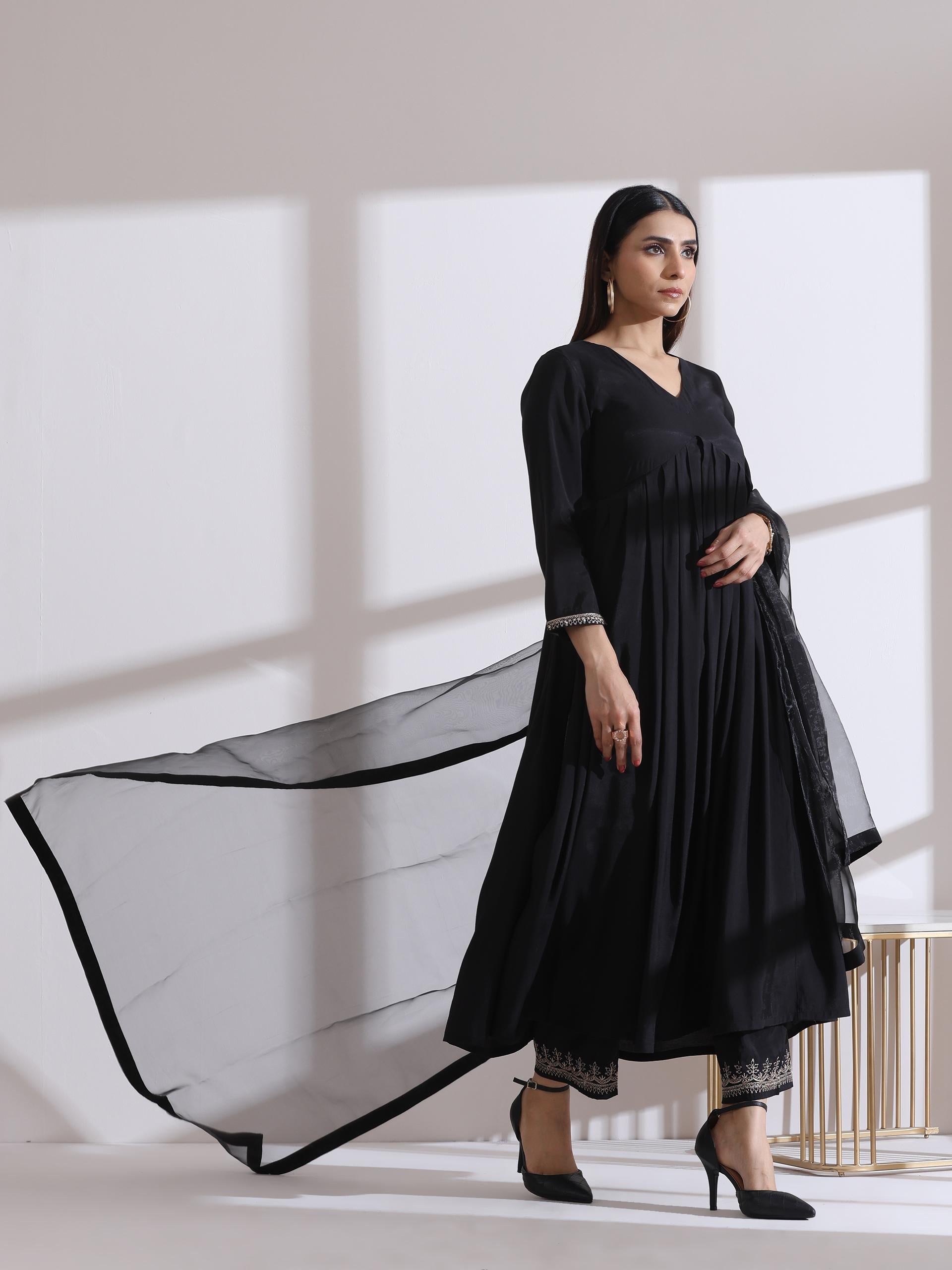 1 Pc Dupatta - Black Glass Tissue Dupatta