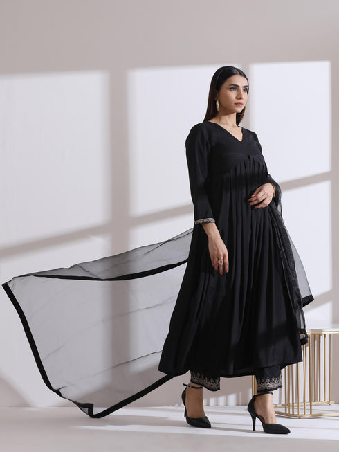1 Pc Dupatta - Black Glass Tissue Dupatta