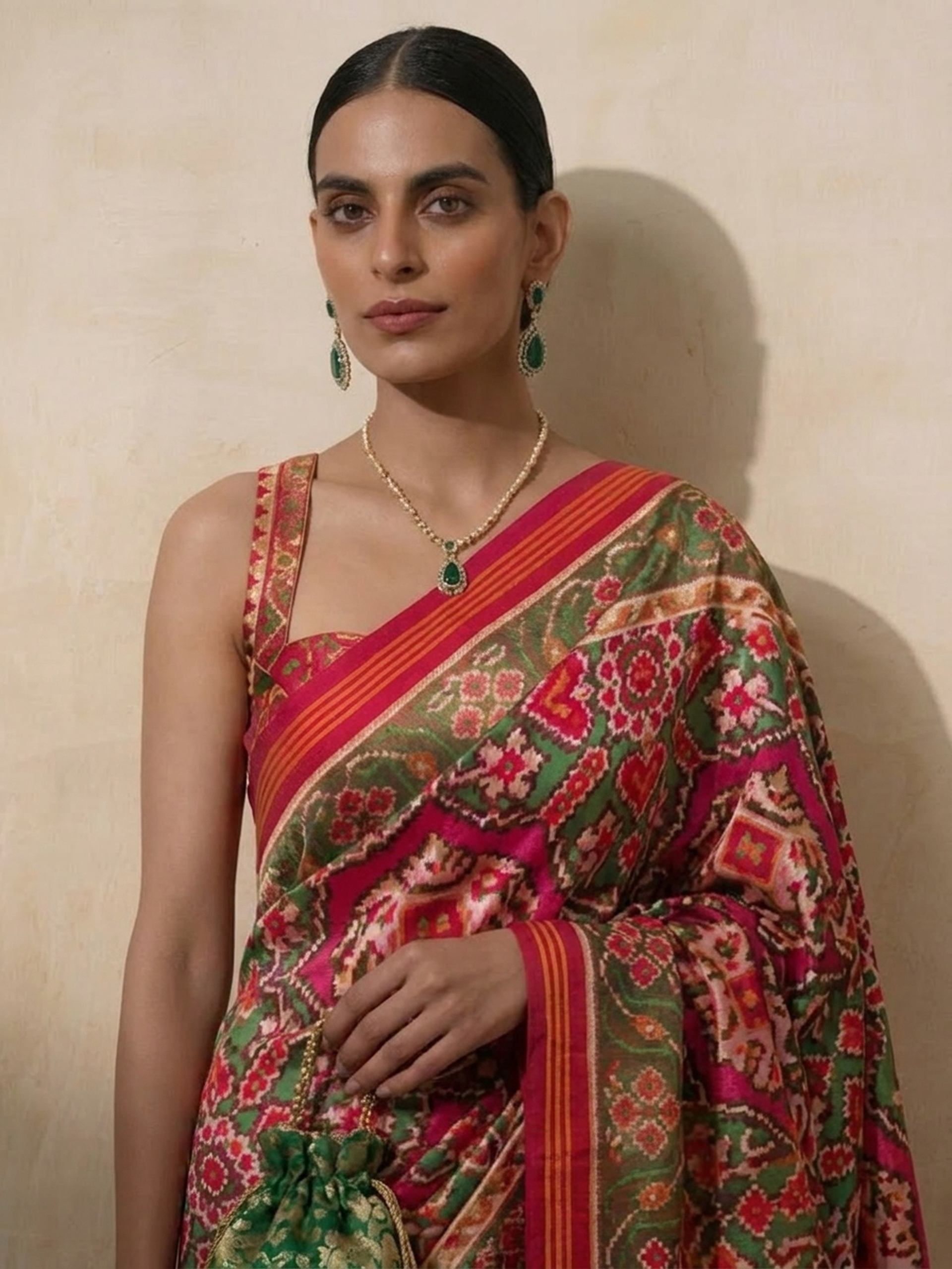 Red Silk patola saree with Self Blouse