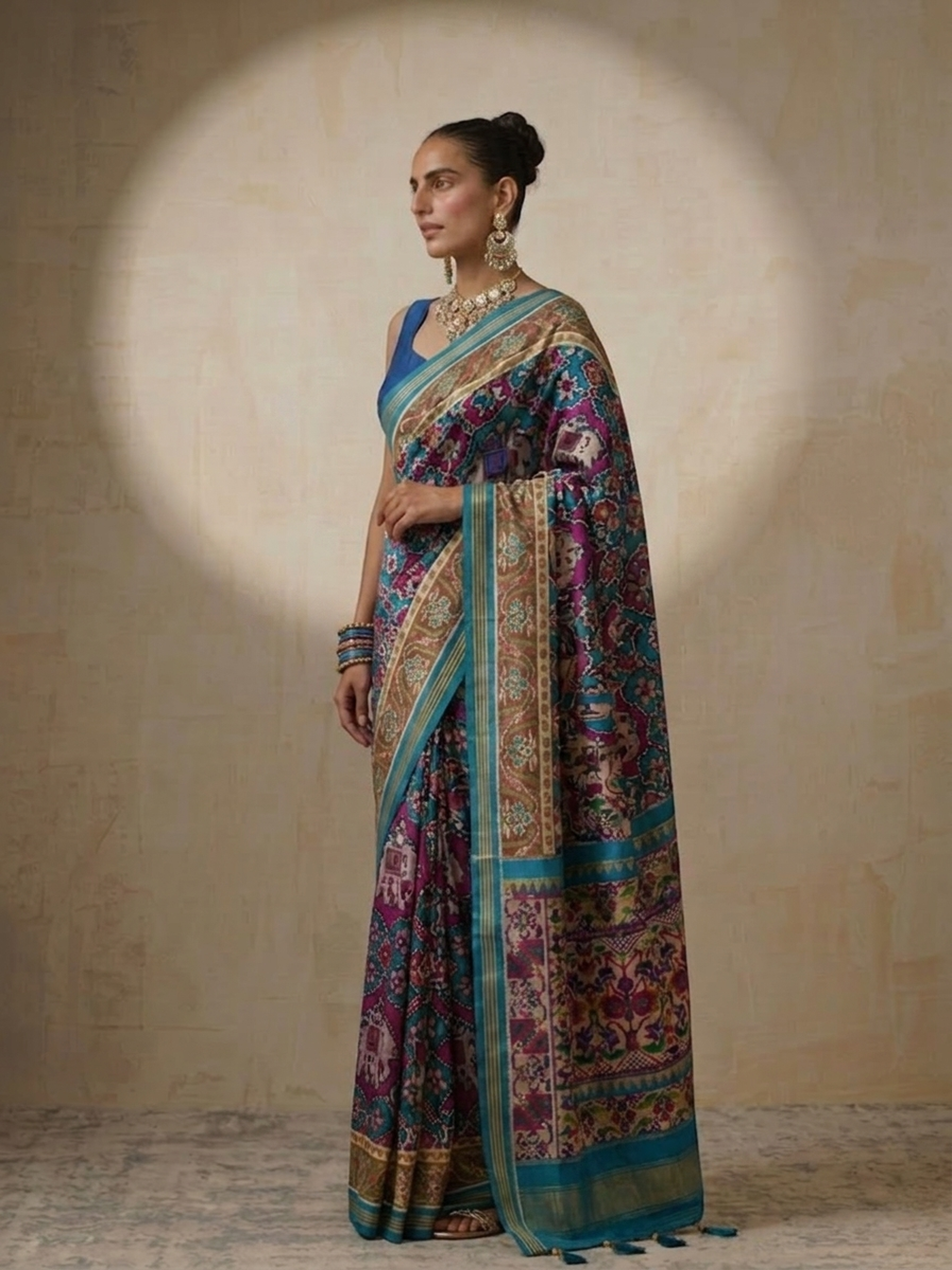Blue Silk Patola Saree with Self Blouse