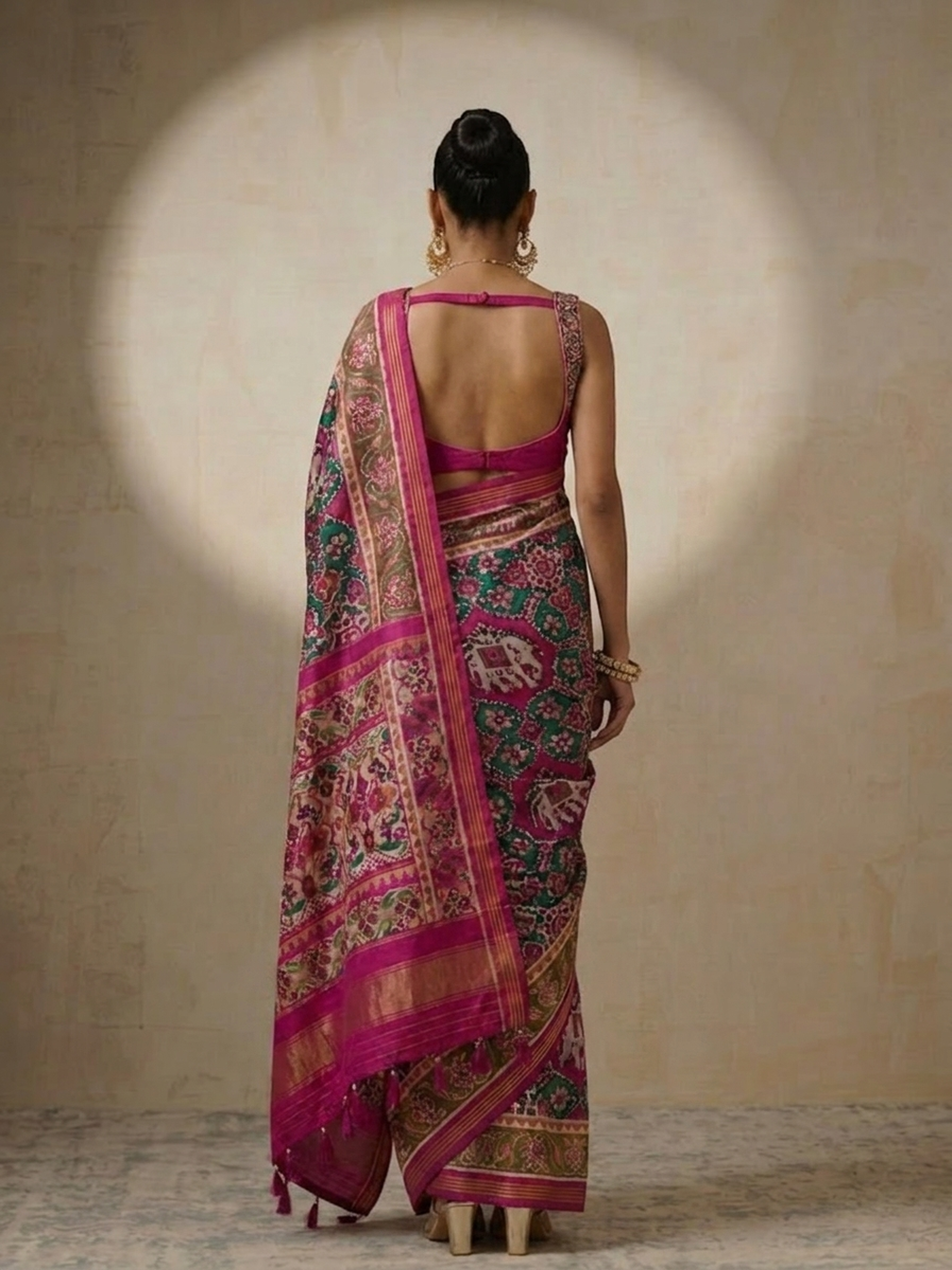 Pink Silk Patola Saree with Self Blouse