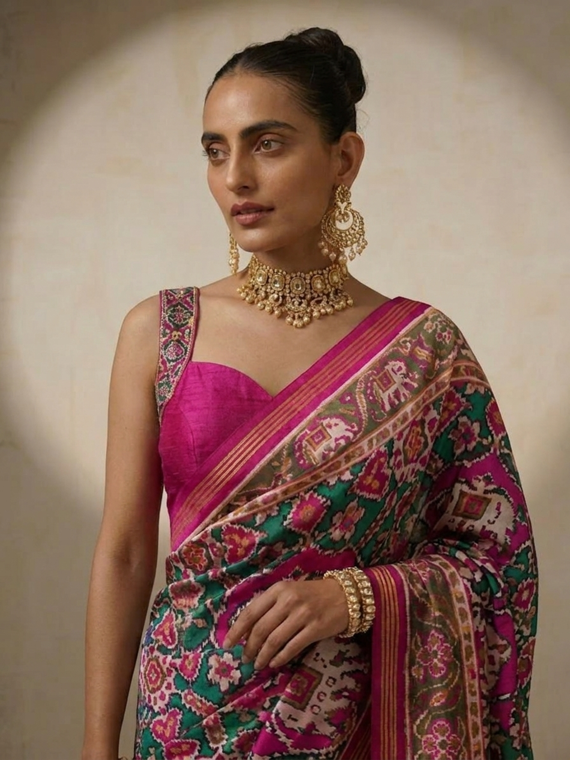 Pink Silk Patola Saree with Self Blouse