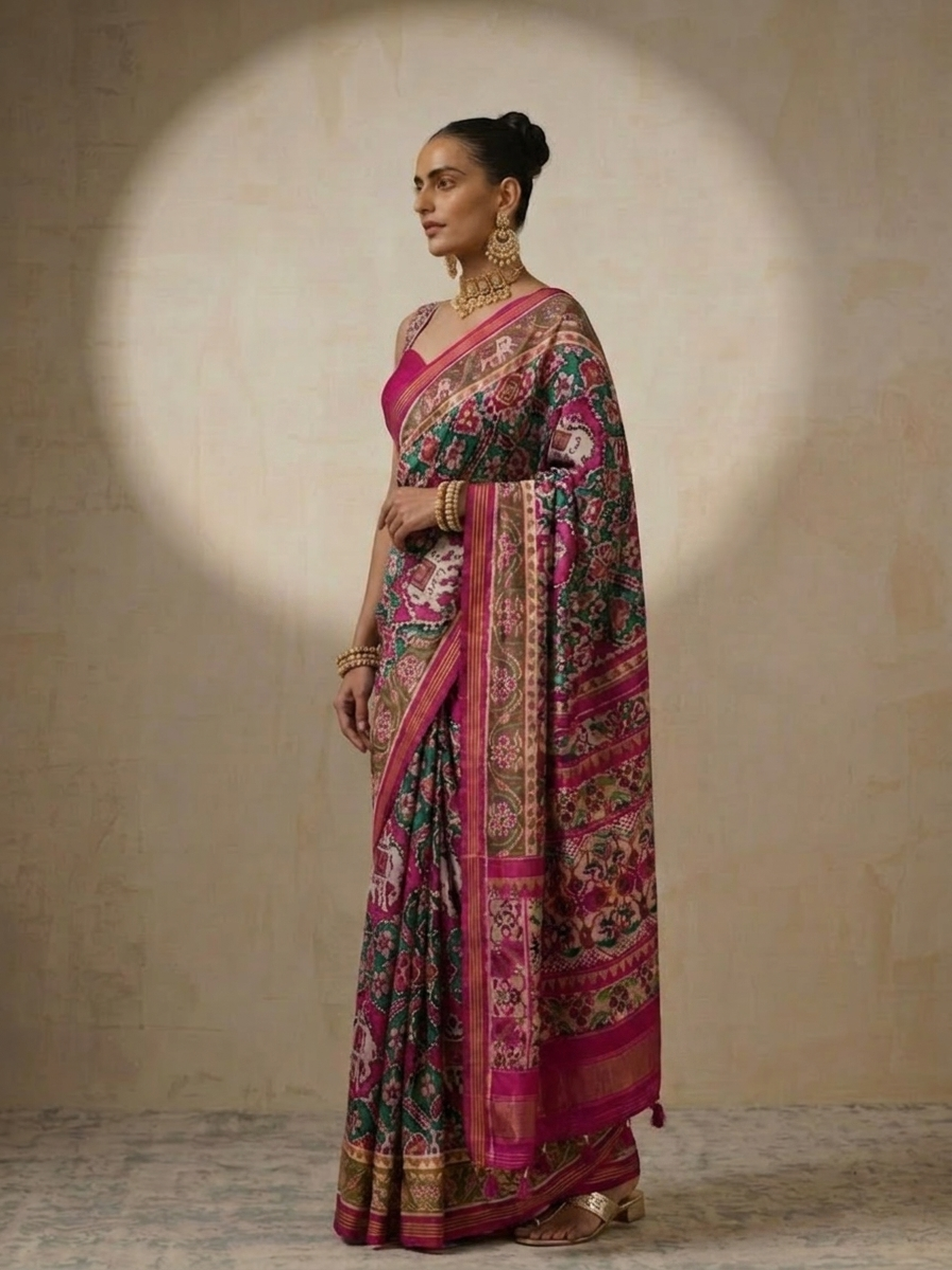 Pink Silk Patola Saree with Self Blouse