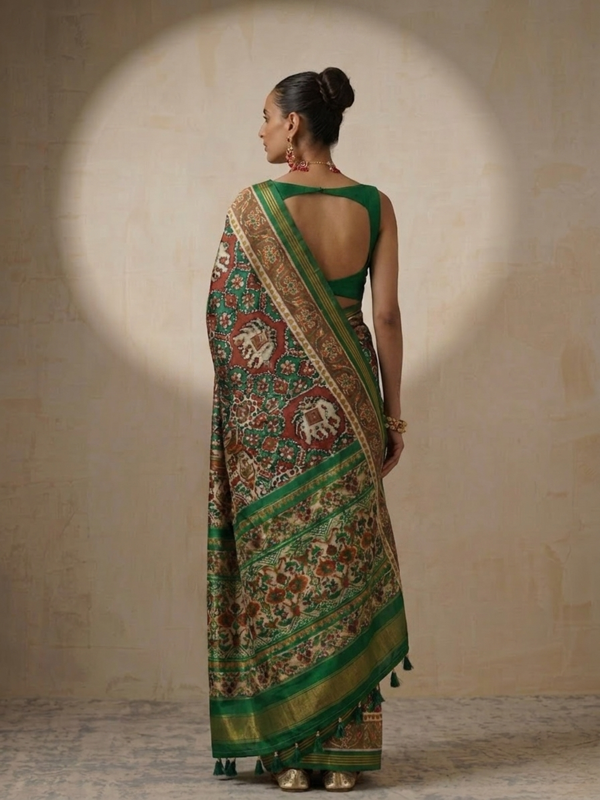 Green Silk Patola Saree with Self Blouse