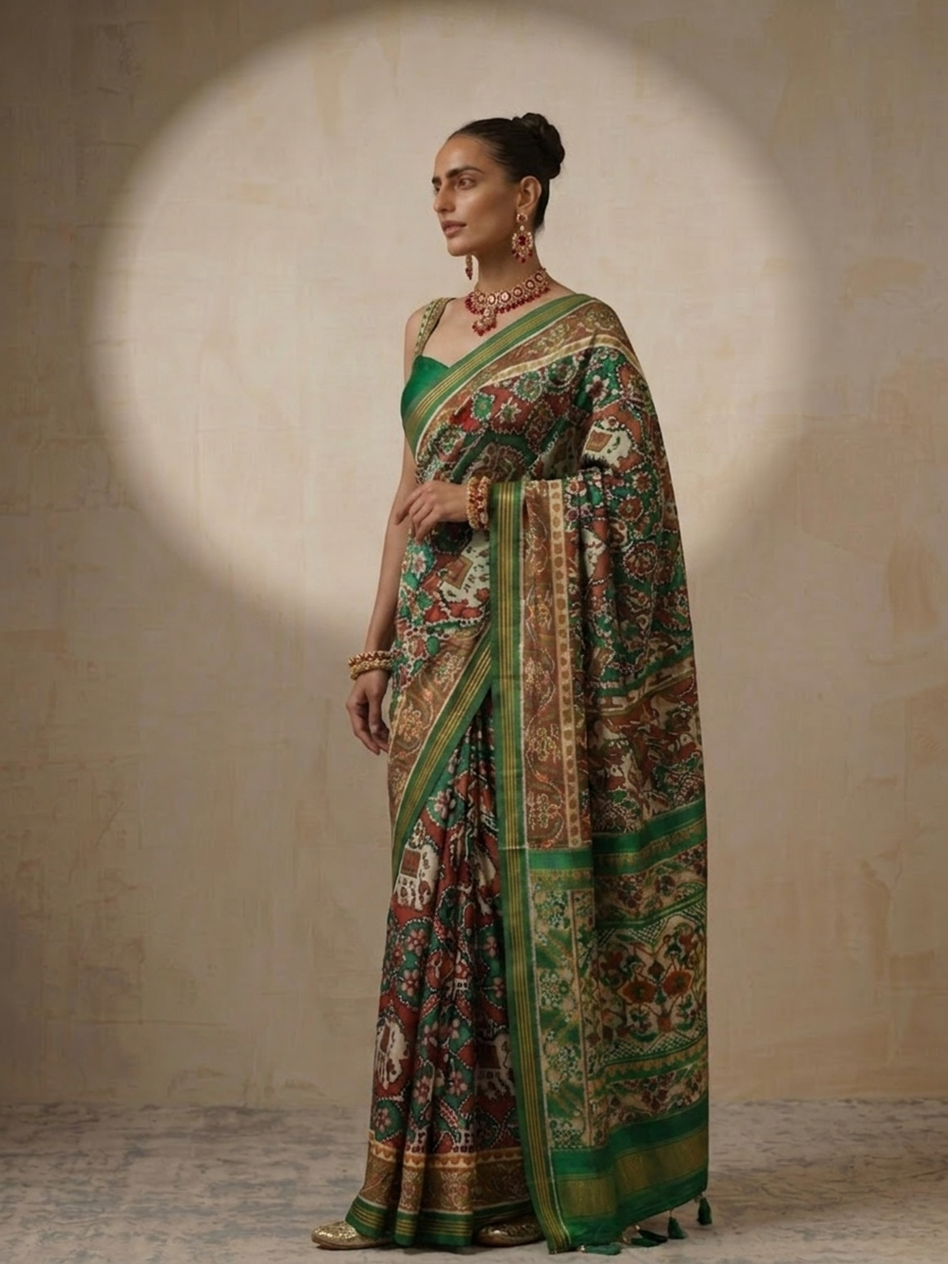 Green Silk Patola Saree with Self Blouse