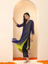 Women's Purple & Green Surprise Georgette Kurta with Pants 2 Piece Set | A-Line, V Neck, 3/4 Sleeves, Pants, Work wear, Festive Wear, (Georgette)
