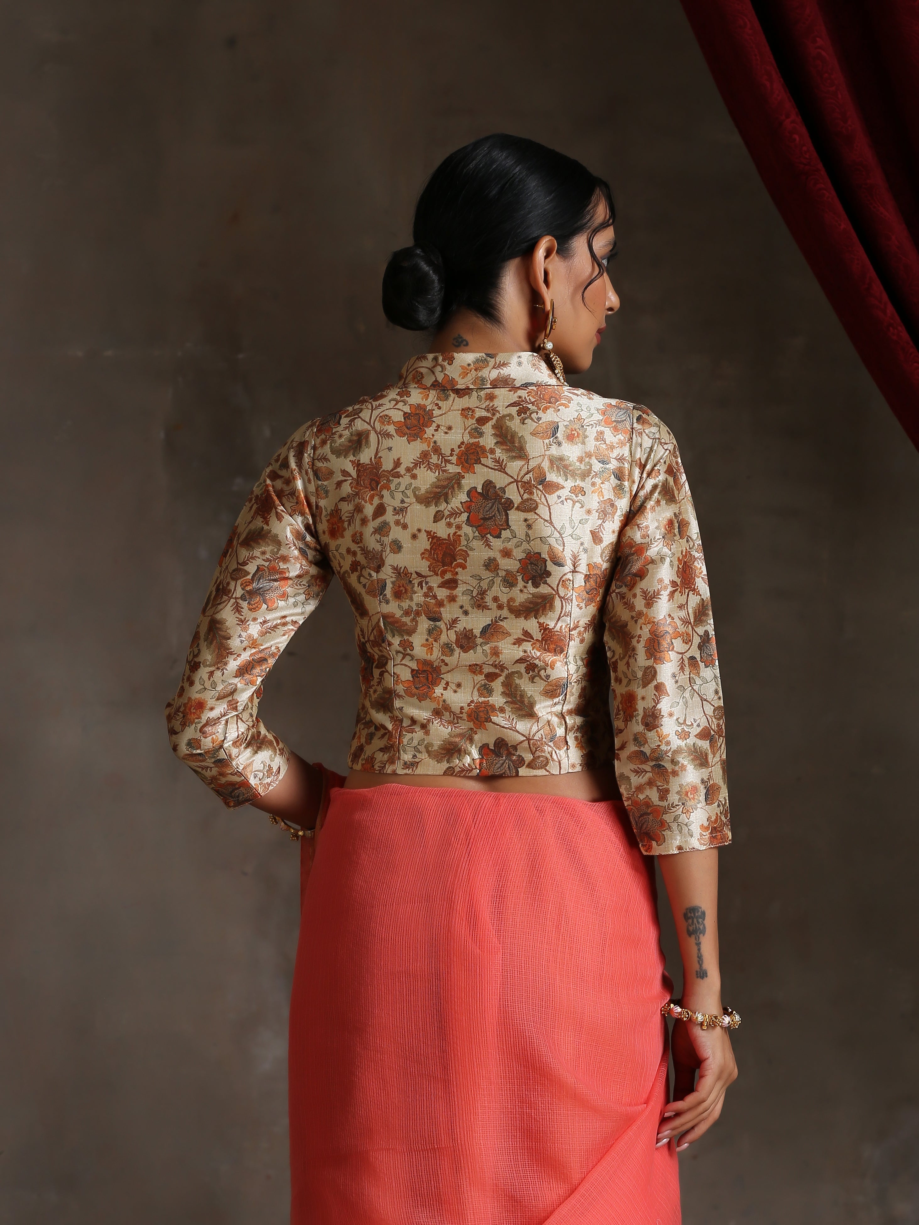 Blouse - Autumn Bouquet Print with Wooden Buttons