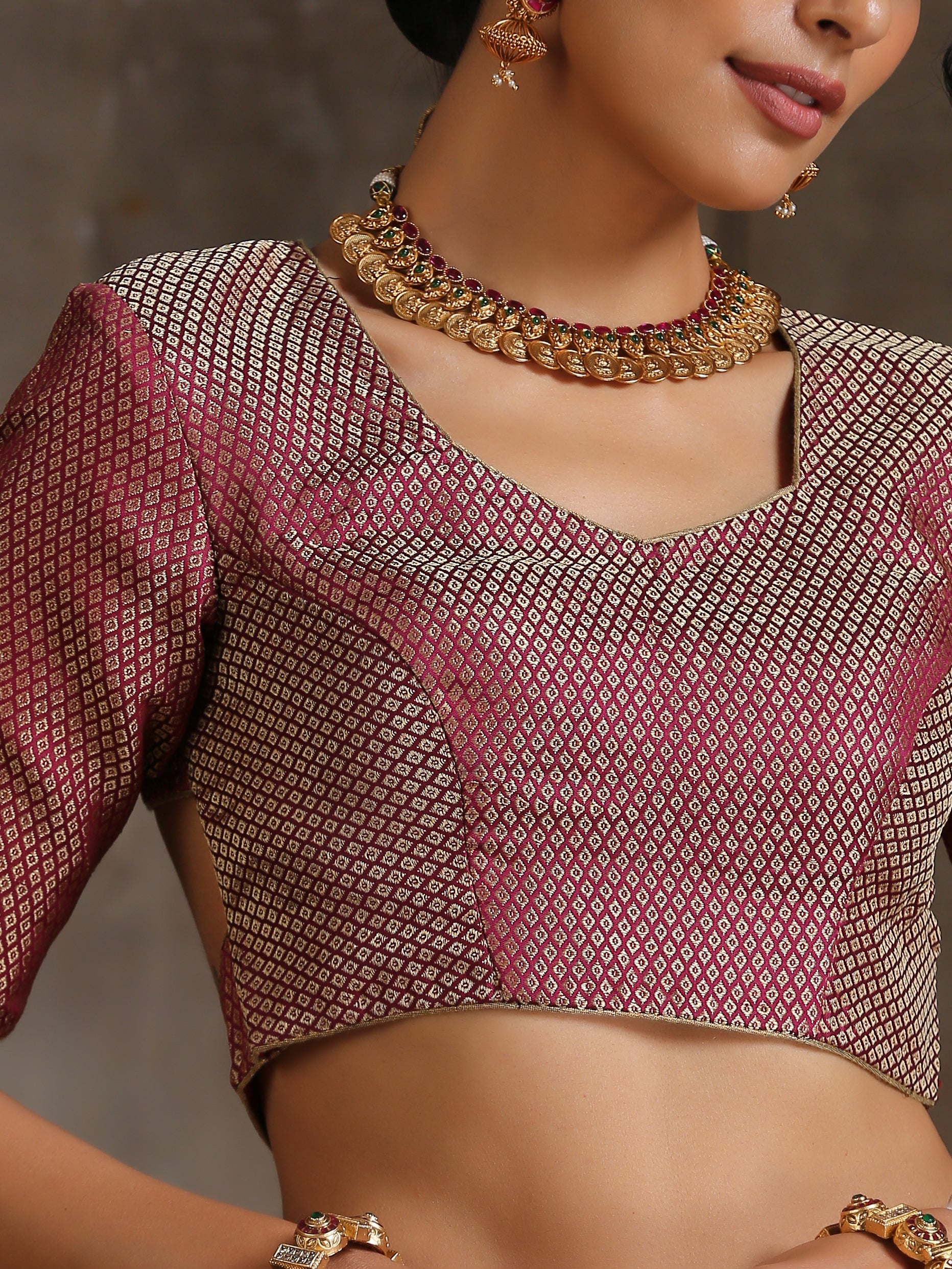 Blouse - Magenta Jacquard with Stylish Back