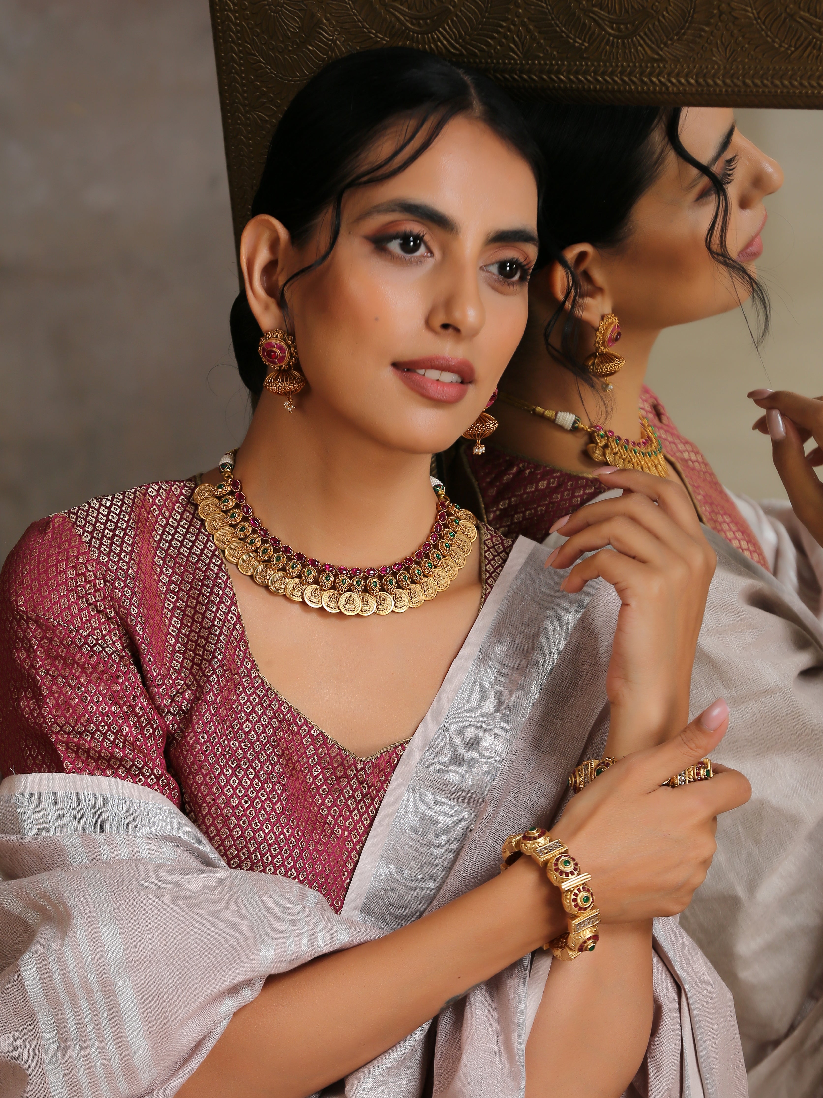 Blouse - Magenta Jacquard with Stylish Back