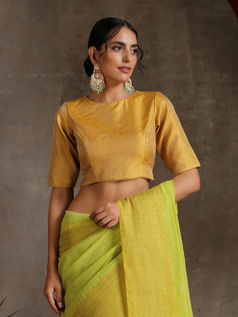 Blouse - Yellow Jacquard with Side Slit