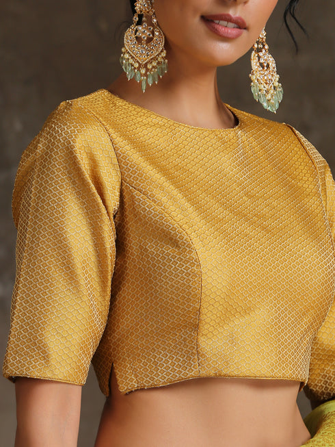 Blouse - Yellow Jacquard with Side Slit