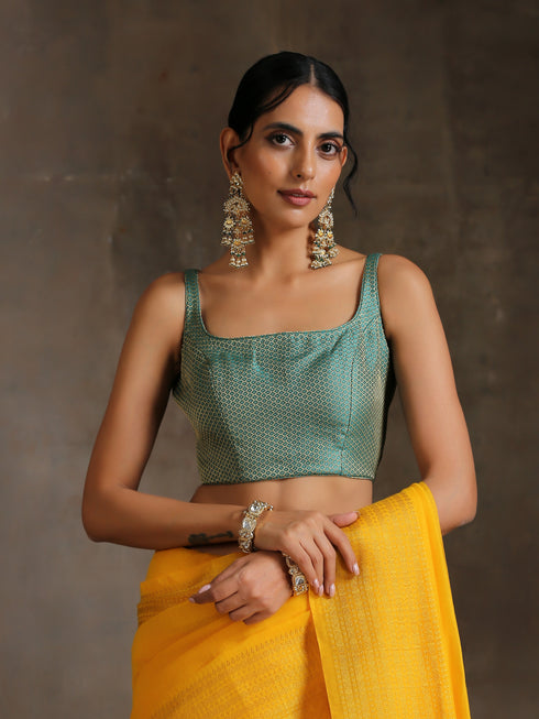 Blouse - Green Jacquard Square Neck