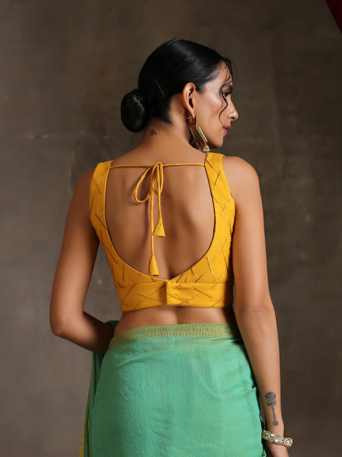 Blouse - Yellow Embroidered with Sequins Sleeveless