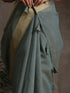 Blue Dusk Dual Shade Cotton Saree with Border and Tassels