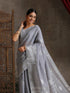 Silver Grey Woven Cotton saree with Blouse fabric
