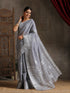 Silver Grey Woven Cotton saree with Blouse fabric