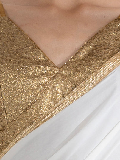 Majestic Cream Satin Saree with Gold Lace