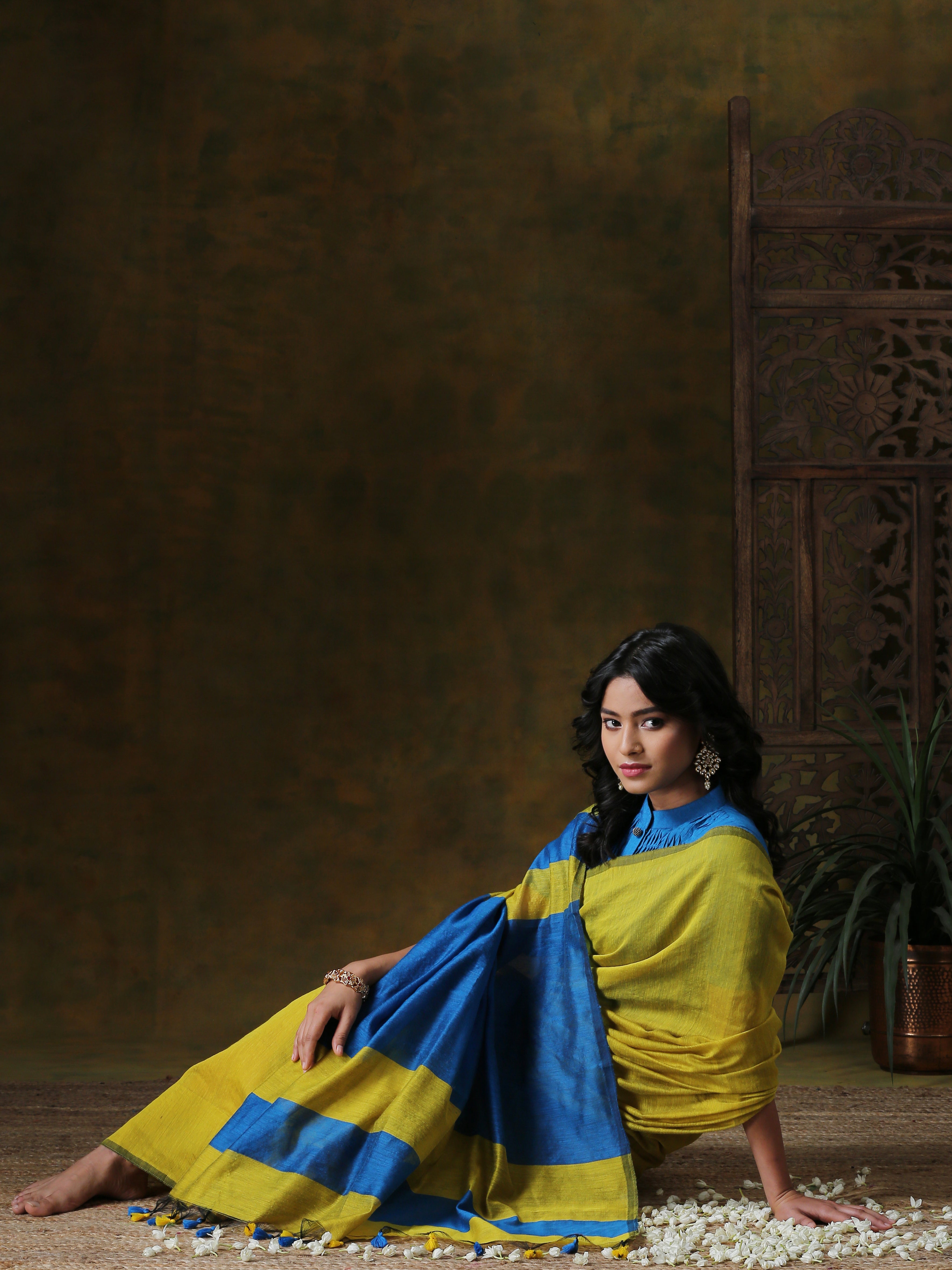 Kiwi Blue Dual Shade Cotton Handloom Saree