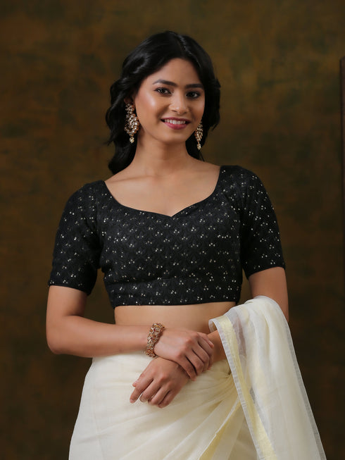 Blouse - Black Jeweled Embroidered Blouse