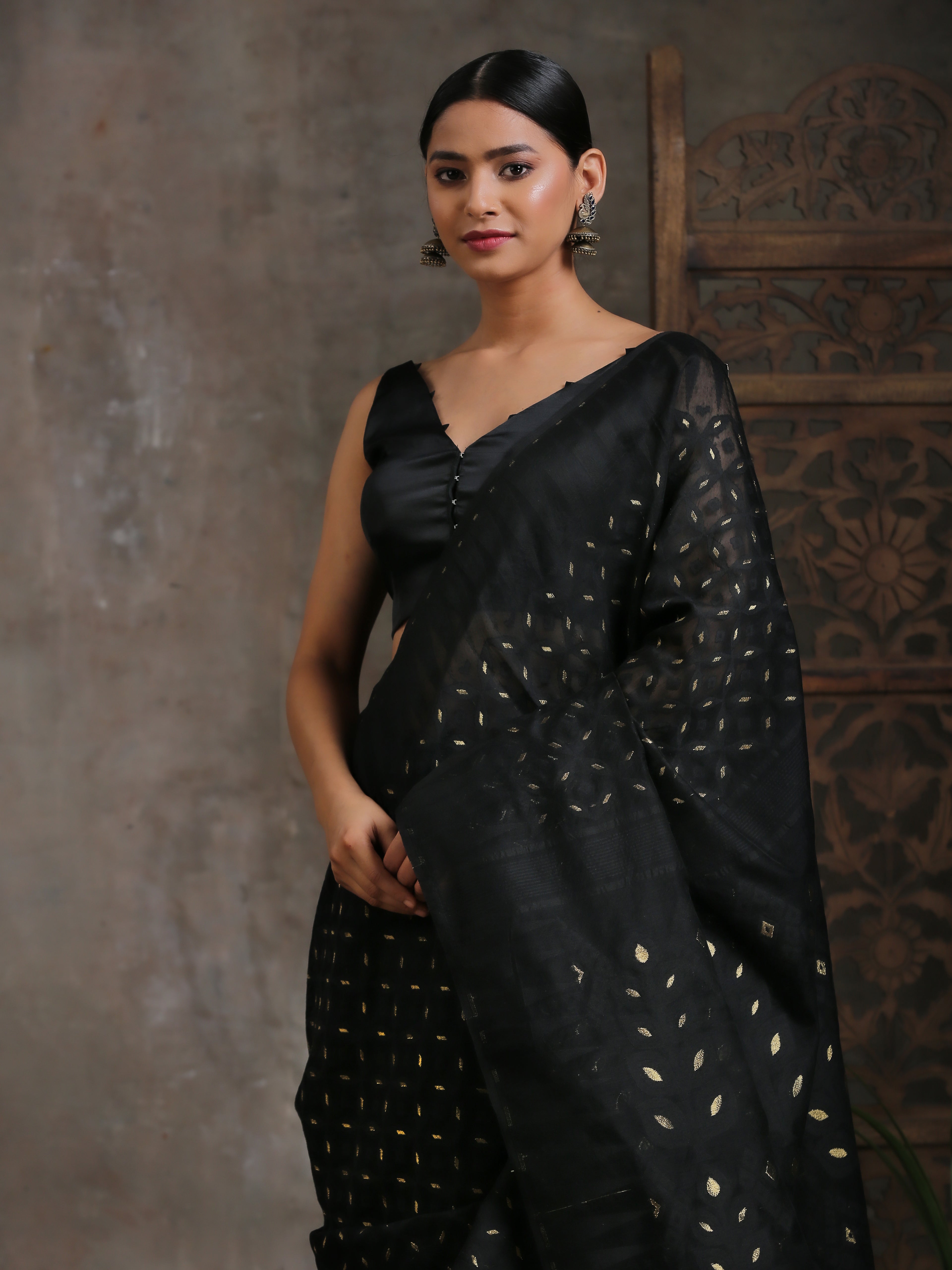 Blouse - Black V Neck Triangles