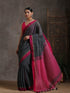 Grey & Pink Handloom Saree with Blouse Fabric