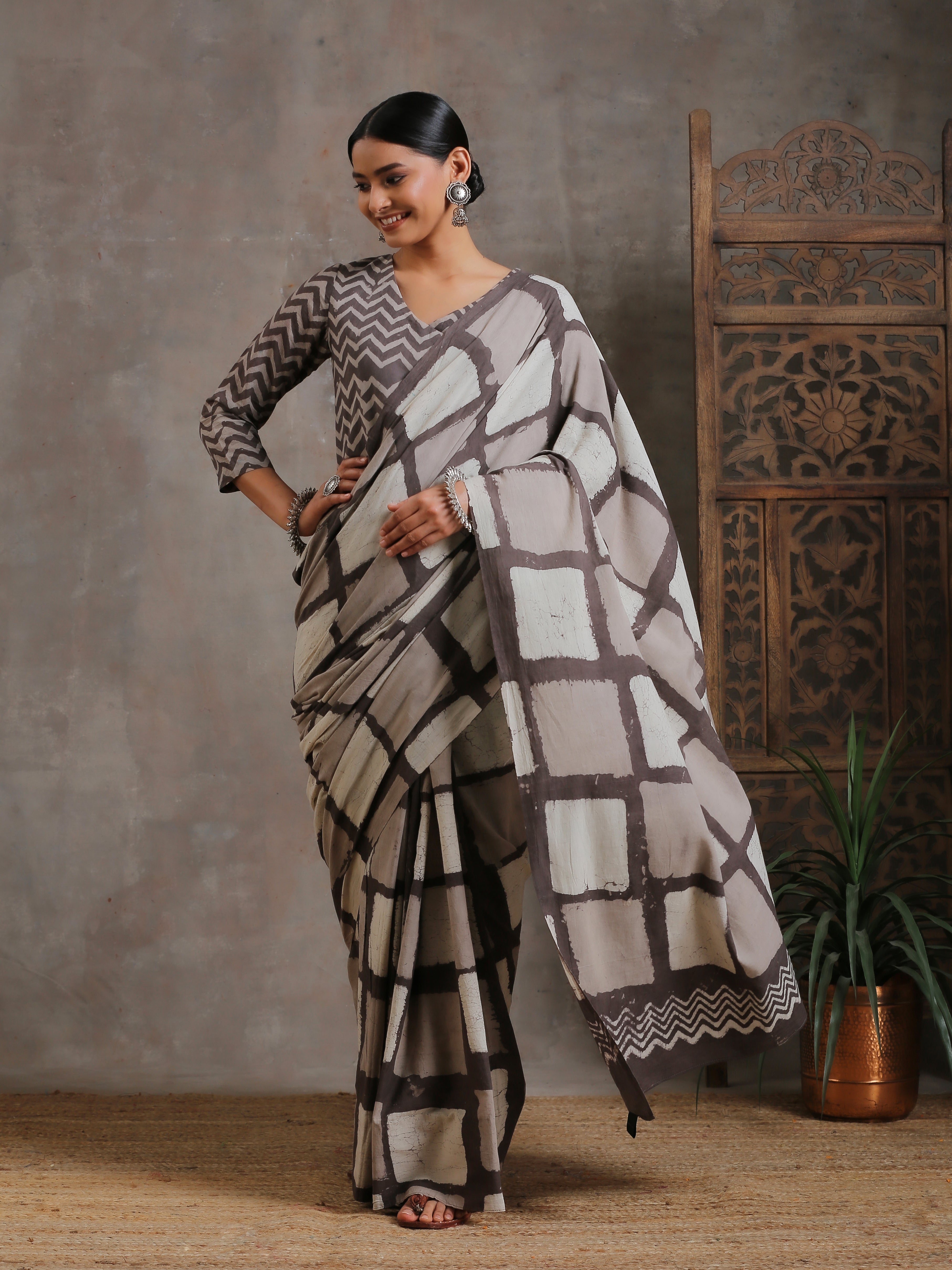 Sandcastle Box Hand Block Cotton Saree